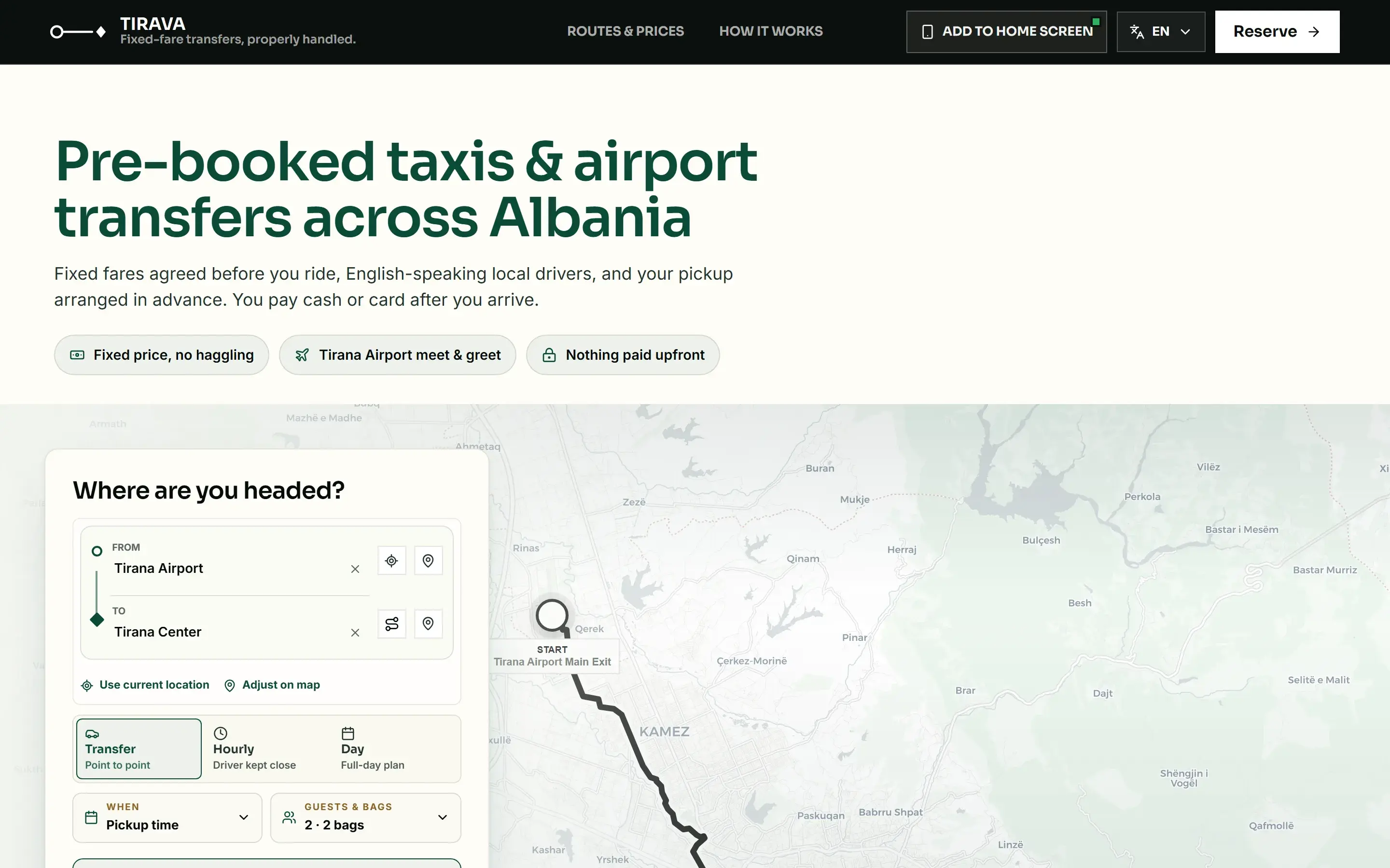 Tirava, Taxi- und Chauffeur-Buchungsplattform, live